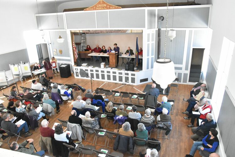 The view from the balcony at Union Hall in Newfane Village during the 2018 Annual Town Meeting.