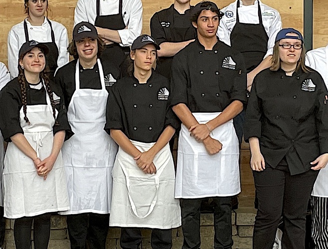 The Windham Regional Career Center’s culinary arts team took first place at the Golden Ladle competition. Team members included, from left, Rhiannon Rivard, “T” Contakos, Blaize Weiss, Quin Forchion, and Jazmin Knowlton.