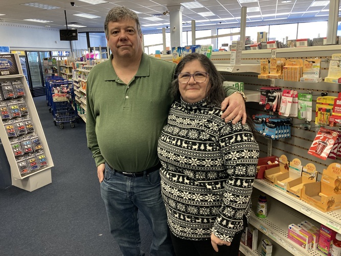 Former Greater Falls Pharmacy owners Gina and Marc Cote.