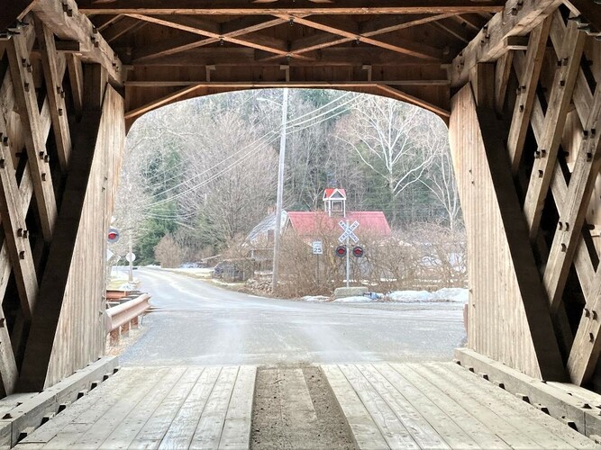 The Bartonsville Covered Bridge accommodates one lane of traffic. Residents say motorists drive too fast, and too recklessly, through the narrow span.