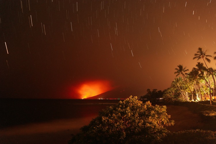 Lahaina burns during the night of Aug. 8.