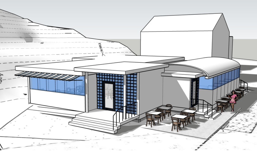 An architect’s rendering of the renovated and expanded Miss Bellows Falls Diner.