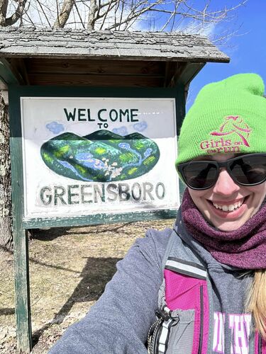 Theresa Glabach is raising money for Girls on the Run Vermont by visiting each town in the state and running at least 1 mile. Here, she chronicled her visit to Greensboro with a selfie posted to social media.