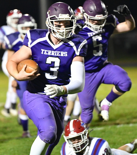 Bellows Falls quarterback Cole Moore ran for one touchdown in a 21-20 loss in overtime to North Country in the Division II semifinals in Newport on Nov. 3.