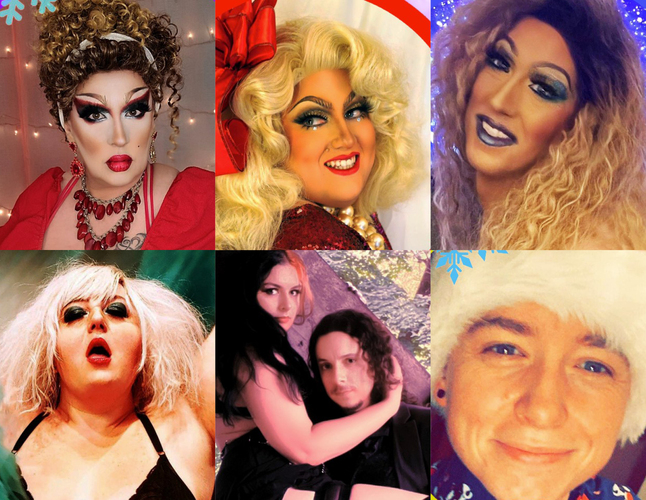 Santa’s Belles will bring holiday cheer with a drag show presented by Bellows Falls Pride on Dec. 8 at the Moose Lodge. Above: Anita Cocktail, Emoji Nightmare, and Rita Cocktail. Below: Katniss Everqueer, Moxxi Hart and Jack Rose, and Prince Muffin.