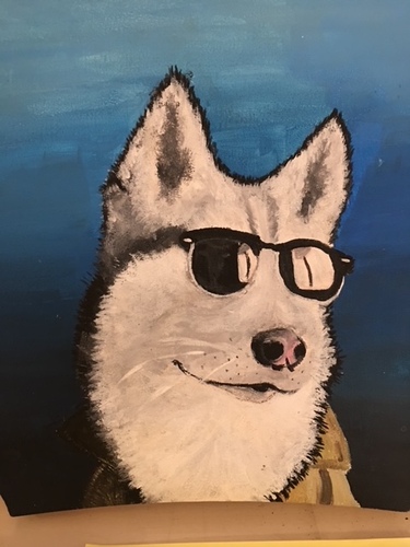 Titled “Undercover,” this acrylic was created by Lucie Barons-Benoit, a Dummerston ninth-grader at Brattleboro Union High School. She is the youngest participant in this exhibit.  