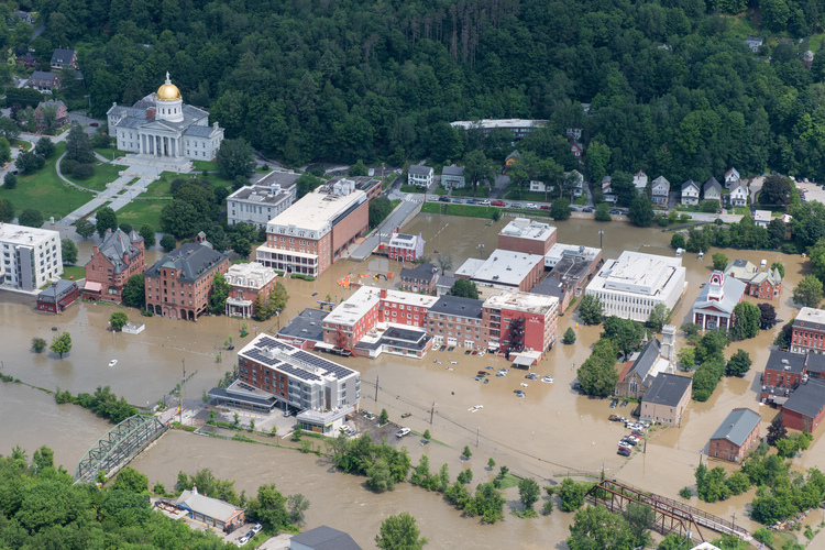 Downtown Montpelier under water on July 11 following record heavy rains.
