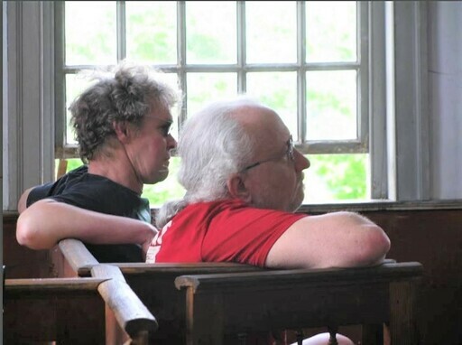 Charlie Hunter, left, and Ray Massucco in the Rockingham Meeting House during a Roots on The River concert.