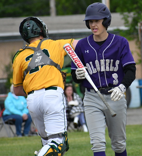 Brattleboro’s Sam Bogart (3) walks back to the dugout after taking a called third strike in the first inning of their baseball game against Burr & Burton on May 25 at Tenney Field. Bogart was the first of 15 strikeouts by Burr & Burton’s pitchers in a 2-0 Brattleboro loss.