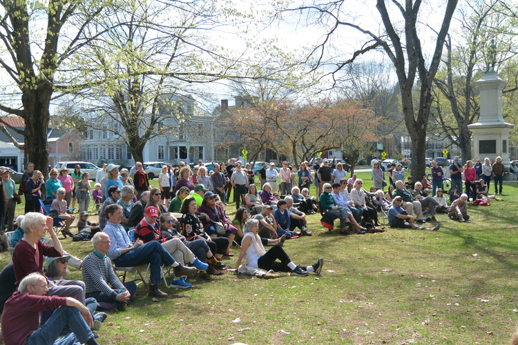 About 300 people gathered at the Brattleboro Common on April 16 for a vigil for Leah Rosin-Pritchard, shelter director at Morningside House, who was slain on April 3.