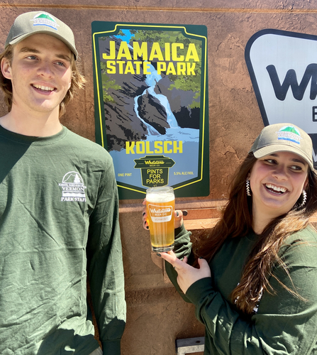 Jamaica State Park Assistant Manager Sebastian Ramey and Park Manager Lauren Pellegrino get a preview of the Jamaica State Park Kolsch beer at Jamaica State Park.