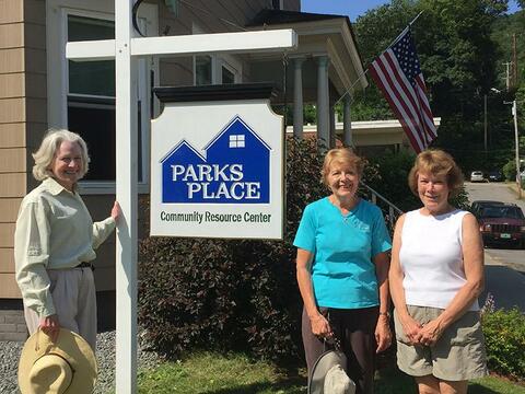 Extension Master Gardeners Frankie Knibb, Lori Miller, and Nancy McAuliffe at the Parks Place Community Resource Center in Bellows Falls in 2017.
