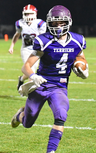 Bellows Falls running back Jesse Darrell scored four touchdowns as the Terriers defeated Spaulding, 54-7, in a Division II quarterfinal game on Oct. 27 at Hadley Field.