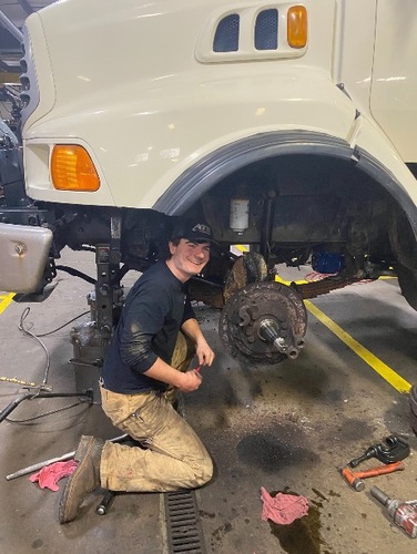 Ray Plummer, a BFUHS Senior, is learning diesel truck mechanics with the Advantage Truck Group in Westminster, via the Work-Based Learning Program.