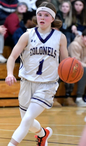 Brattleboro guard Reese Croutworst scored 16 points in the Colonels’ 45-31 loss to Burr & Burton in a Division I girls’ basketball first-round playoff game on Feb. 21 in Manchester.