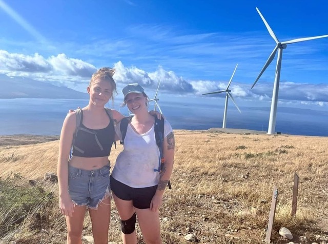 Crystal Rollins, left, and Emmy Hurley on a hike up Lahaina Pali. Both friends are working together to try to help the people of Maui recover from last week’s devastating wildfires.
