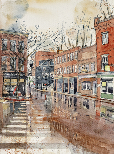 &#8220;After the Shower,&#8221; a watercolor painting by John Dimick.