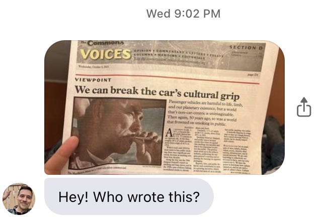 Alert reader Tim Wessel texts the editor a reasonable question.
