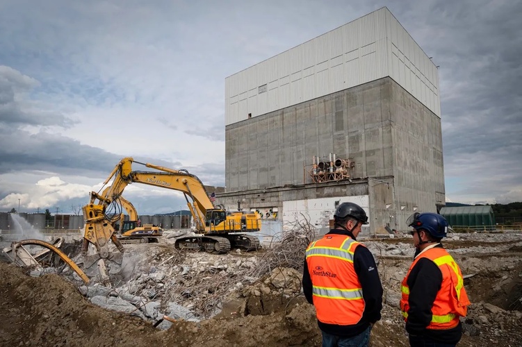 The deconstruction of the former Vermont Yankee nuclear power plant in Vernon continues. The reactor containment building on the right, seen here during a media tour on Oct. 10, is empty and is the last large structure on the site. 