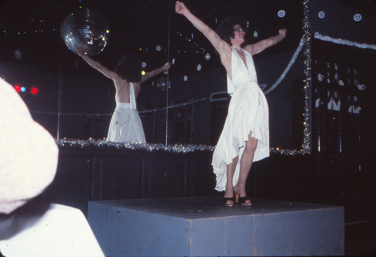 A scene from a 1970s-vintage drag show at the former Andrews Inn in Bellows Falls. 