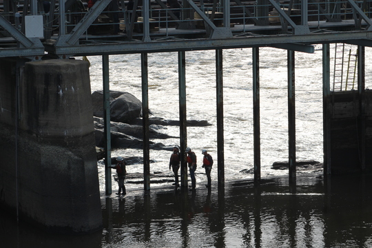 Workers began repairs to the Bellows Falls dam last week.