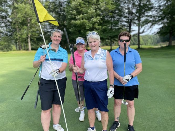 The A Team, from left, Belinda Dellabough, Chris Hart, Theresa Terault, and Sandy Clark, were among the 103 golfers who participated in the annual Youth Services benefit golf tournament at Brattleboro Country Club.