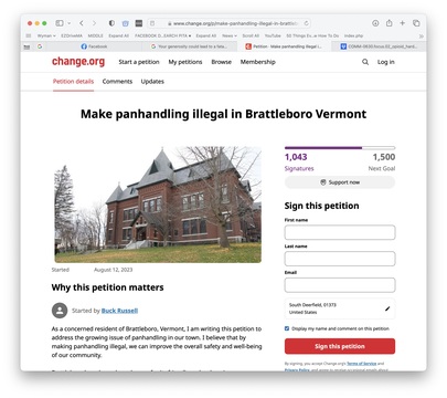 More than 1,000 people have put their names to an online petition demanding that Brattleboro make panhandling illegal.