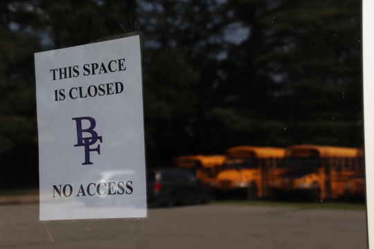 A cryptic announcement forbids the public from entering portions of Bellows Falls Union High School after state-mandated testing revealed high levels of PCBs in the air. Use of the building’s gym and auditorium is now restricted.