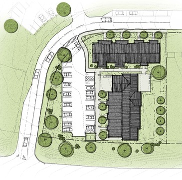 An architect’s drawing of the Windham-Windsor Housing Trust’s proposed housing project in Putney.