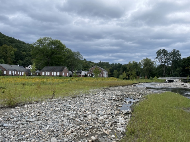 A flood plain sits where housing once stood at Melrose Terrace in West Brattleboro. Created after the destructive flooding by Tropical Storm Irene in 2011, it has proven its value during recent deluges that struck southern Vermont.